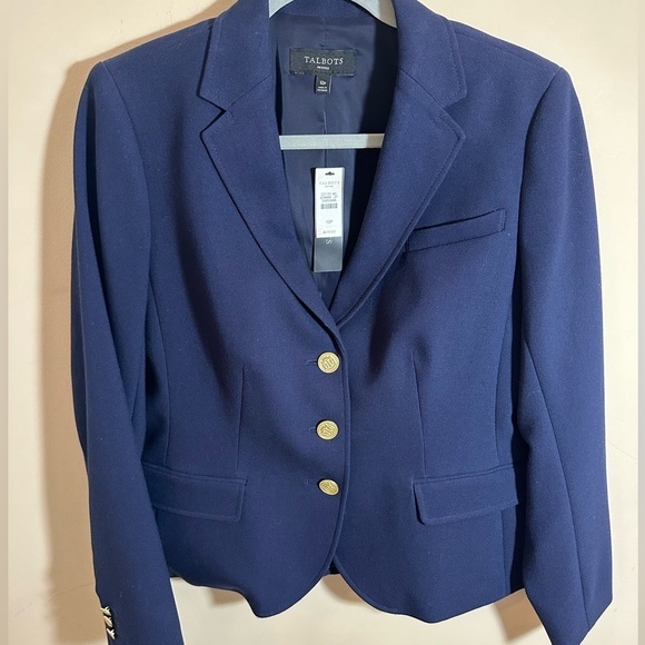 Talbots - Navy Blue Knit Blazer w/ Gold Buttons - Size 10P- NWT - Picture 1 of 7